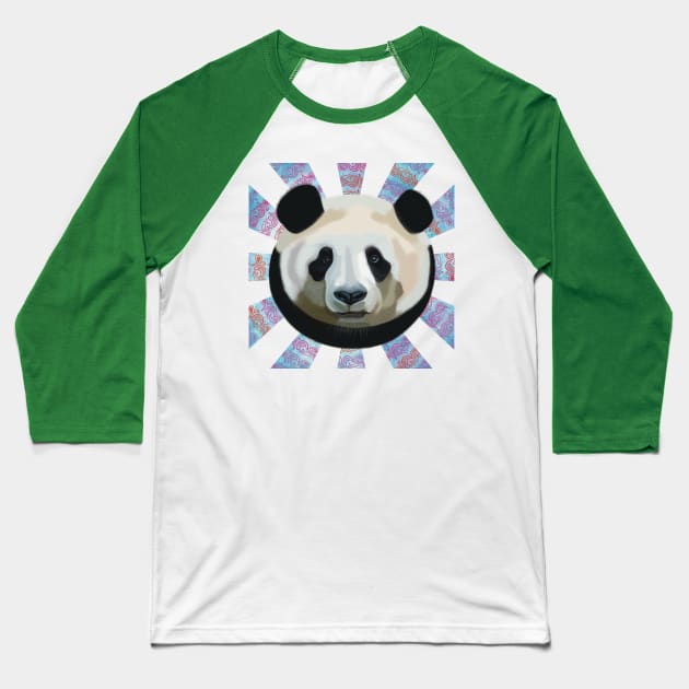 Striking Panda bear on Paisley patterned sun rays Baseball T-Shirt by KateVanFloof